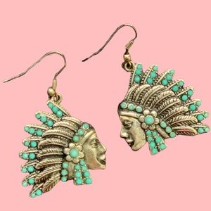 🦬 Native American Inspired Feather Dangle Earrings Western Costume Jewelry